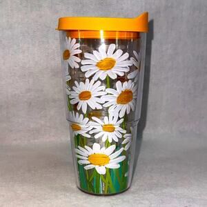 NWT Tervis Painted White Daisies With Yellow Lid Insulated Tumbler 24oz